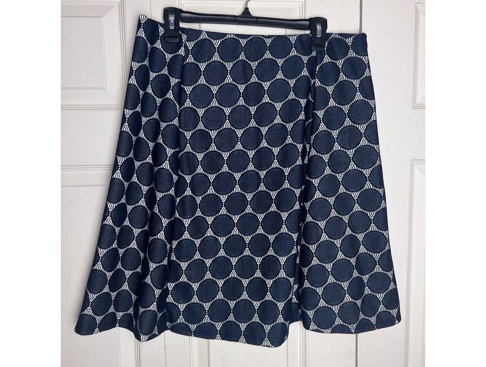 Renee C. Women's Navy Blue White Lace Circle A-Line Skirt Size XL Pull On